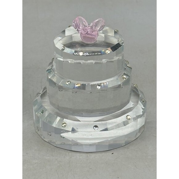 Simon Designs Crystal 3 Tier Cake Pink floral Paperweight figurine clear READ - Picture 2 of 7